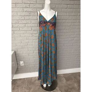 Devi Women Spaghetti Strap A-Line Paisley Print Maxi Dress One Size